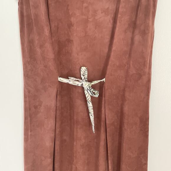 Rust Sleeveless Midi Dress Tropical Art to Wear Tie Back Boho Resort Rayon S NWT - Picture 9 of 9